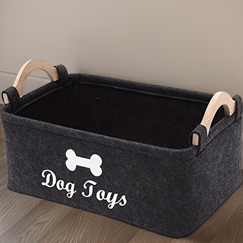 Pet Storage Basket in Black Polyester Felt, Dog and Cat Toy Organizer for Dry Pet Accessories, Laundry and Everyday Living Room Organization