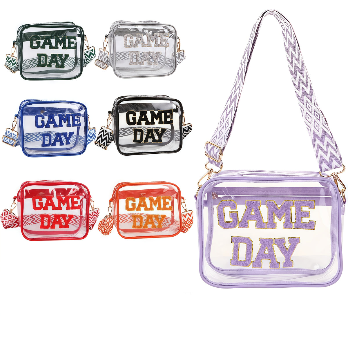 Clear Crossbody Bag with Listed PVC Transparent Body and Eight Color Options for Game Day Outfits, Concert Visits, Sports Events and Tailgating Plans