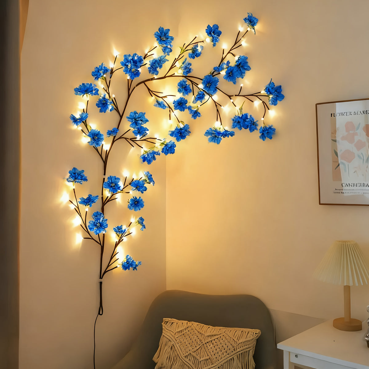 USB-Powered Decorative Fairy Lights by AMill with Cherry Blossom Garland Reference, Dimmable Indoor Lighting and Firework, 96LED, Pink or Butterfly Options