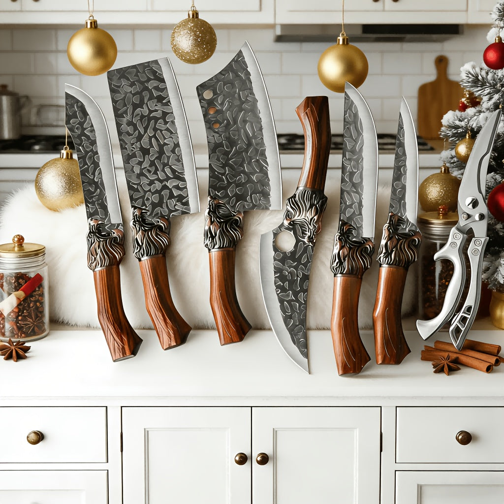 Meat and Fish Knife Set, Listed 7-Piece Kitchen Collection with 301 Stainless Steel Blades, Plastic Handles and Scissors for Boning, Slicing and Carving