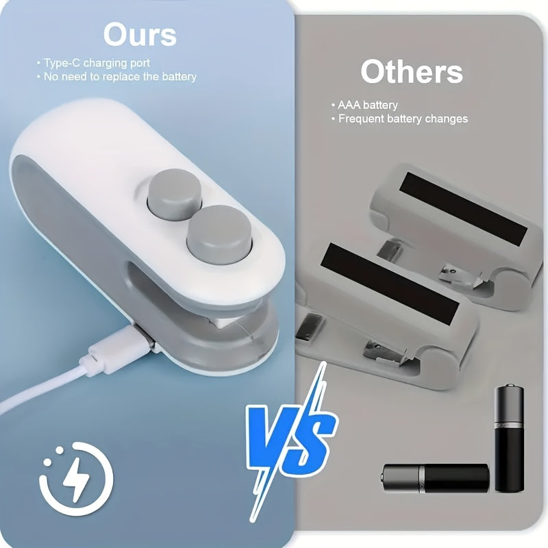 USB Rechargeable Food Bag Sealer with Listed Magnetic Design, White or Blue Handheld Mini Kitchen Tool for Compatible Snack, Chip and Coffee Packaging at Home or on Trips