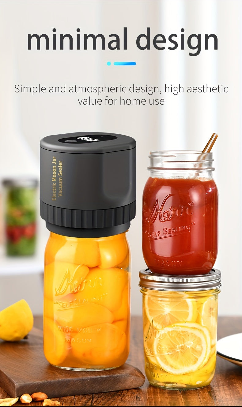 Electric Mason Jar Vacuum Sealer with One-Touch Operation, USB Rechargeable Kitchen Jar Sealing Tool with Wide and Narrow Mouth Lids, Black or White Options