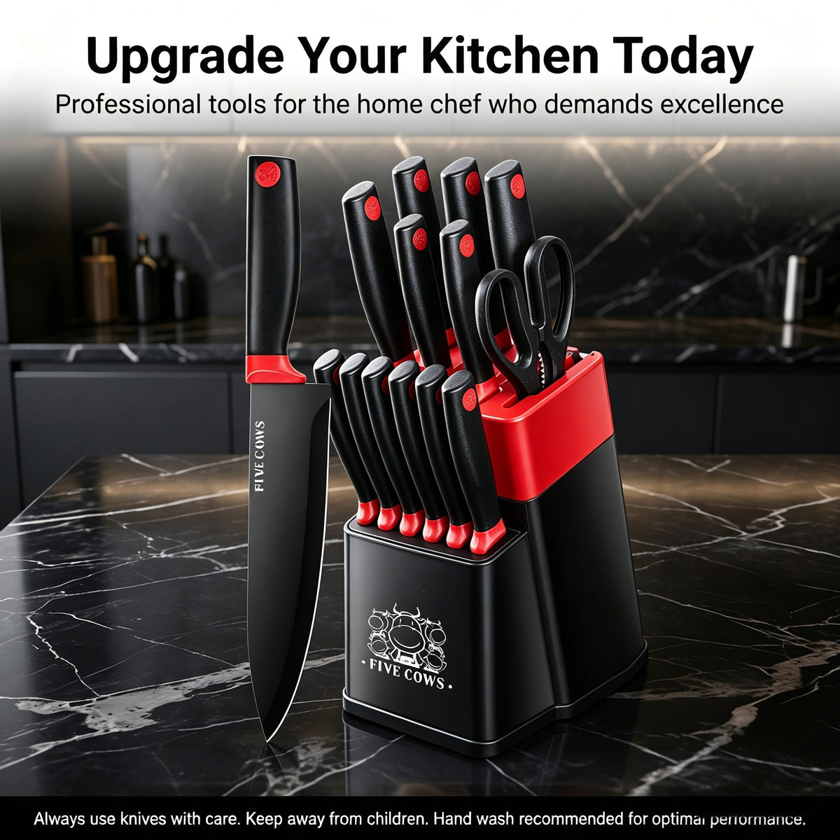 High Carbon Stainless Steel Knife Set with Manual Sharpener and Holder Base, Plastic Handle Kitchen Collection in 14-Piece and 13+1 Color-Labeled Options