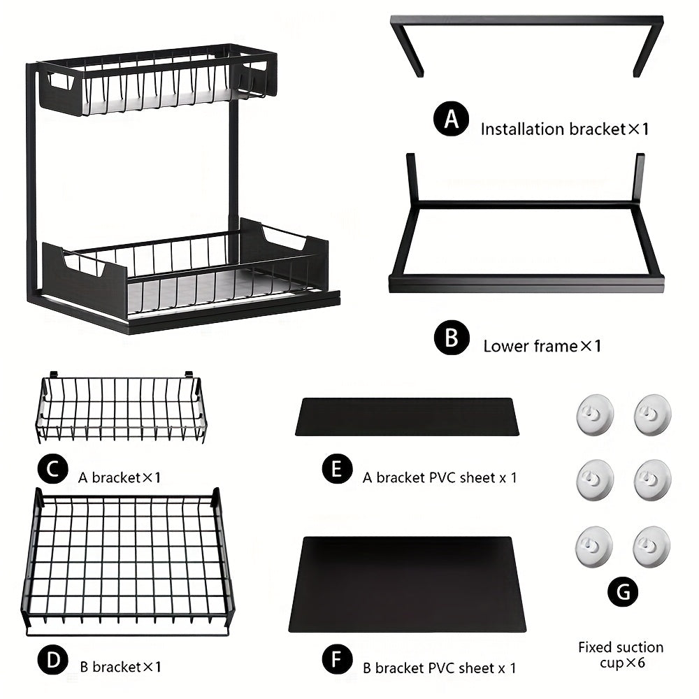 Two-Tier Sliding Under Sink Organizer for Kitchen and Bathroom Cabinets, Metal Pull-Out Storage Rack in Black, White or Gray with Single and Two-Pack Options