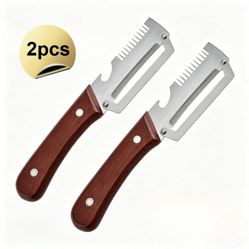3-in-1 Stainless Steel Vegetable Peeler Set, 2-Piece Manual Kitchen Tools with Potato Peeling, Vegetable Slicing and Bottle Opener Functions for Home Cooking