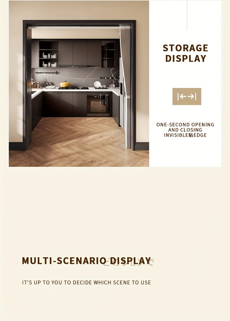 Accordion Door Curtain in Polyester with Hooks and Storage Straps, Foldable Room Divider Panel in Four Colors and Two Unfolded Sizes for Home Interiors