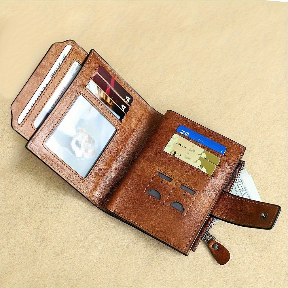Leather Wallet for Men with Listed RFID Blocking Design, Card Slots, Coin Pocket and ID Storage, Six Brown, Black and Coffee Color or Bifold Options