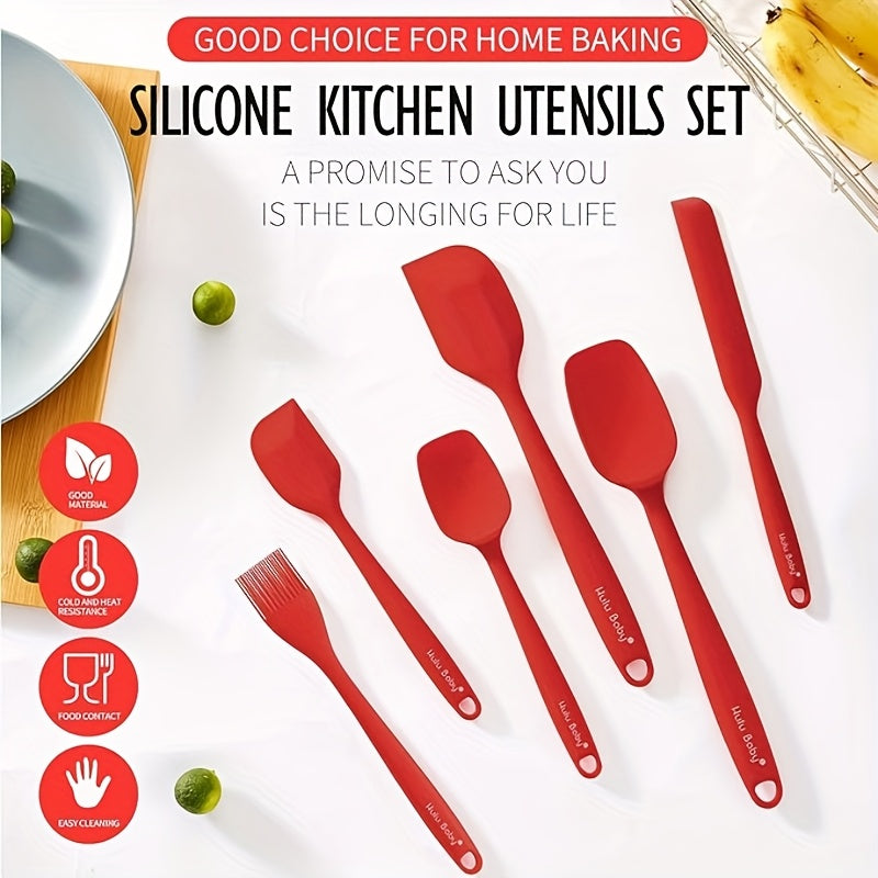 Seamless Silicone Spatula Set, Six Flexible Kitchen Utensils for Home Baking, Yogurt Mixing and Butter Spreading with Standard and Black Selection Labels