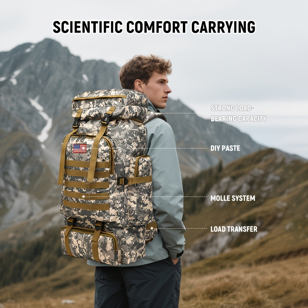 Men's Outdoor Travel Backpack with Double-Shoulder Carry and Removable Flag Patch Reference, Gray, Desert, Khaki or Black-3 Options for Everyday Trip Packing