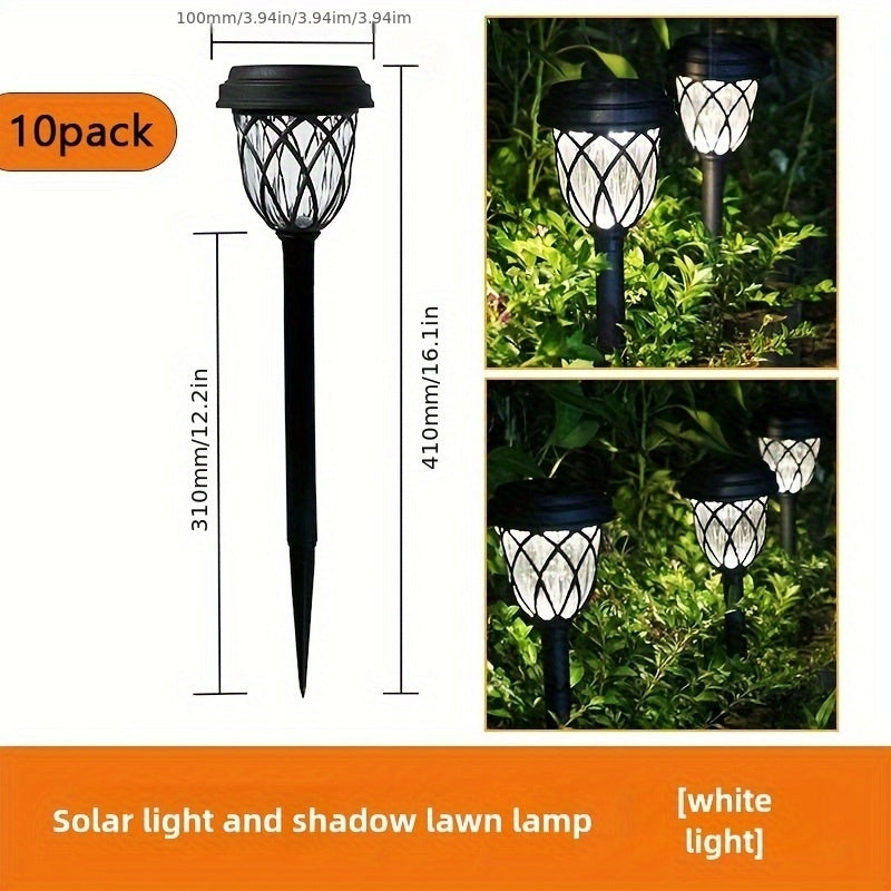 Solar LED Garden Stake Lights with Cross Grid Styling and Listed IP44 Rating, White Light 10-Pack or Warm Light 6-Pack for Yard, Patio and Landscape Accents