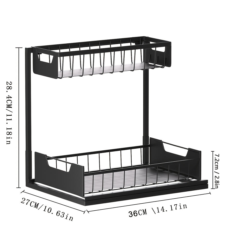 Two-Tier Sliding Under Sink Organizer for Kitchen and Bathroom Cabinets, Metal Pull-Out Storage Rack in Black, White or Gray with Single and Two-Pack Options