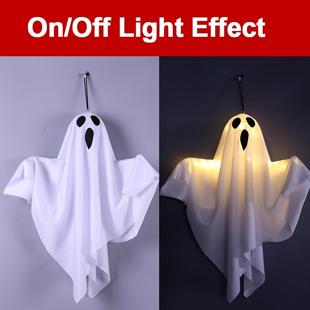 LED Hanging Ghost Decorations 3-Pack, Listed 20-Inch White Polyester Halloween Ghosts for Indoor Parties and Suitable Porch, Tree and Yard Displays