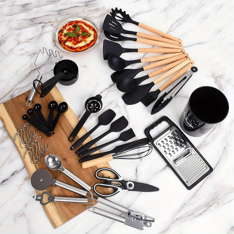 Silicone Cooking Utensil Set, 37 or 44-Piece Kitchen Tool Options in Five Colors for Beginner Cooks, Everyday Meal Preparation and Housewarming Gifts