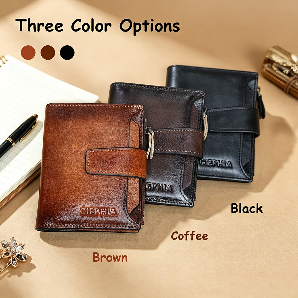Leather Wallet for Men with Listed RFID Blocking Design, Card Slots, Coin Pocket and ID Storage, Six Brown, Black and Coffee Color or Bifold Options