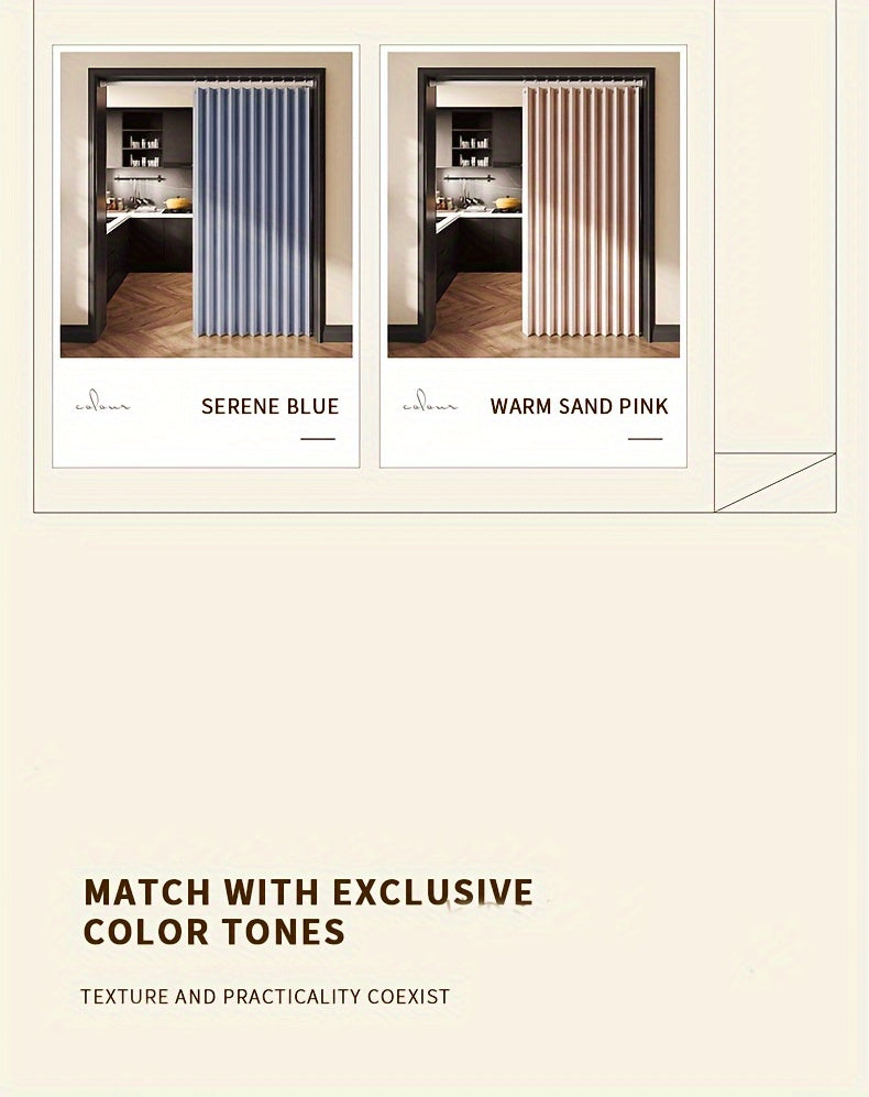 Accordion Door Curtain in Polyester with Hooks and Storage Straps, Foldable Room Divider Panel in Four Colors and Two Unfolded Sizes for Home Interiors