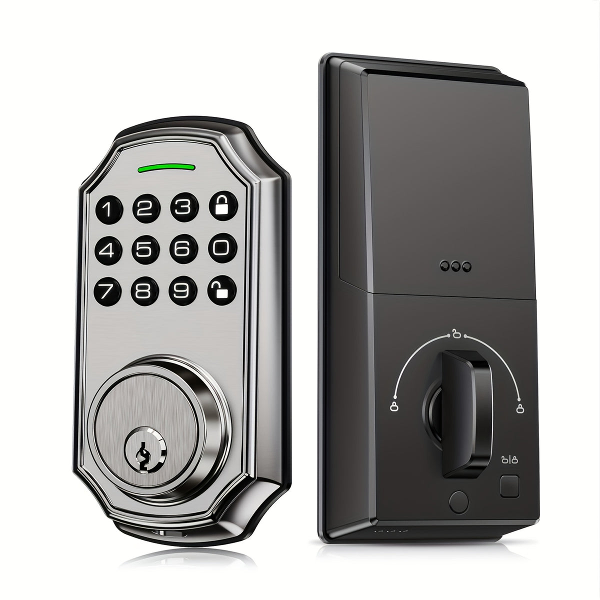Electronic Keypad Deadbolt with Listed 100 Access Codes, Auto Lock and One-Touch Locking, Black or Silvery Finish and Fingerprint or Handle Set Options