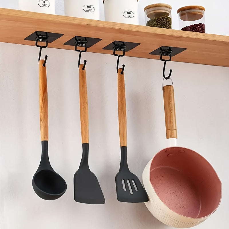 Large Self-Adhesive Wall Hooks, Black 2-Piece Set for Towels, Coats, Keys and Everyday Hanging Storage on Compatible Bathroom and Kitchen Surfaces