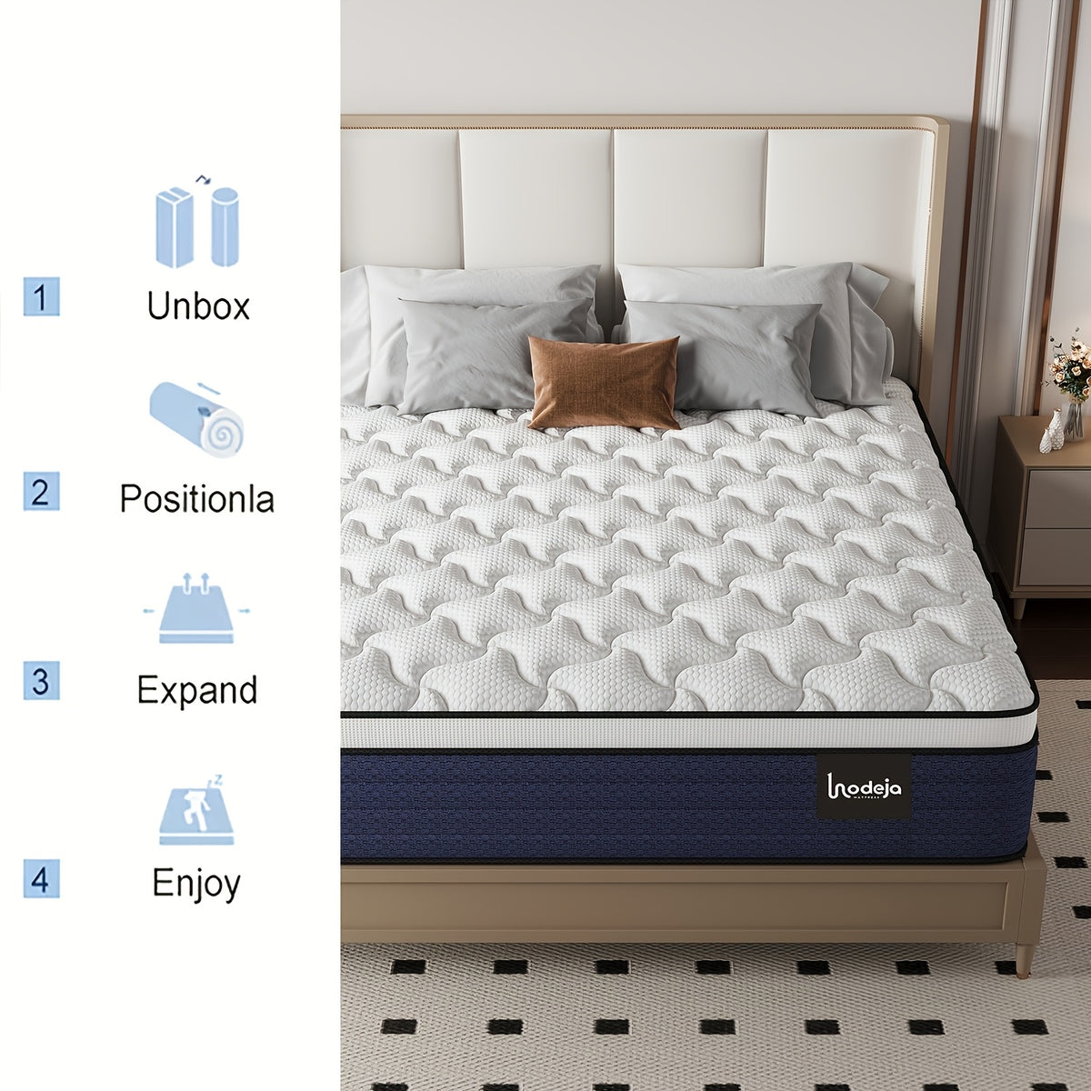 Memory Foam Hybrid Mattress by LODEIJA with Listed Pocket Springs and Medium Firm Feel, 8, 10, 12 or 14 Inch Model Labels with Twin, Full, Queen and King Size Options