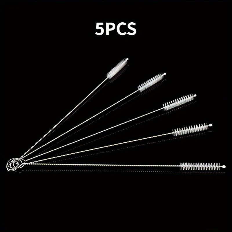 Five-Piece Straw Cleaning Brush Set for Compatible Drinking Straws, Narrow Tubes and Water Bottle Crevices, Long Kitchen Brushes for Everyday Manual Cleaning