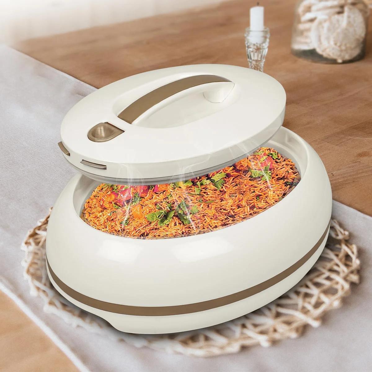 Insulated Serving Bowl with Locking Lid by Pinnacle, 3.15-Quart Oval Stainless Steel Interior Container for Potlucks, Buffet Serving and Family Meals