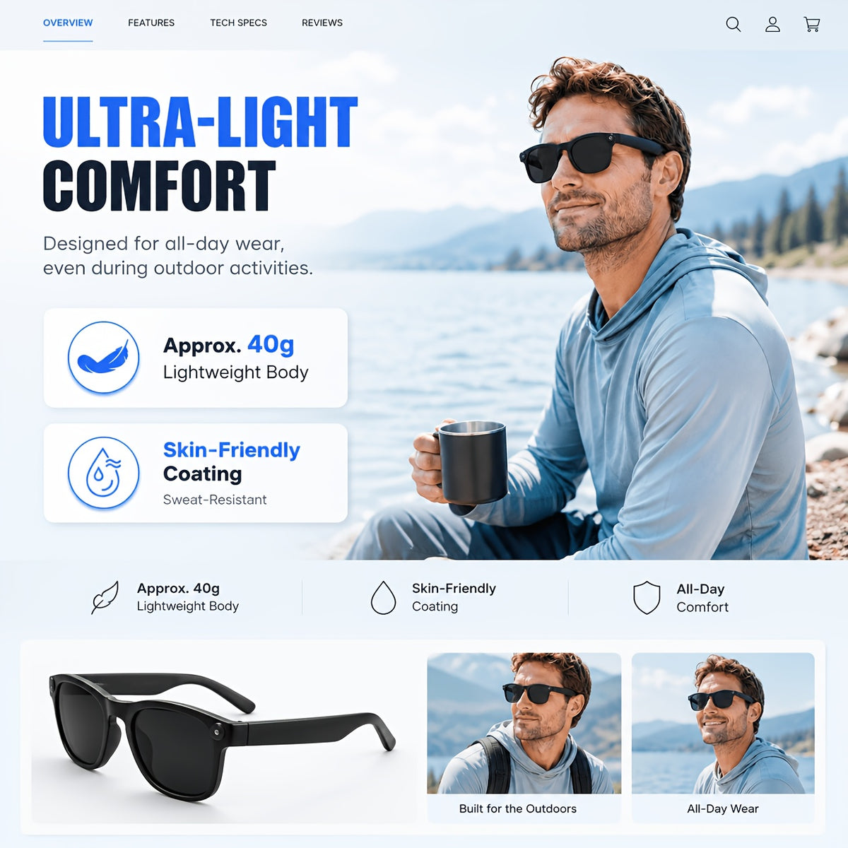 Camera Glasses by KLZO with Listed 13MP Camera, Wireless Recording Eyewear for Photos, Video and Audio with Music and Translation Functions
