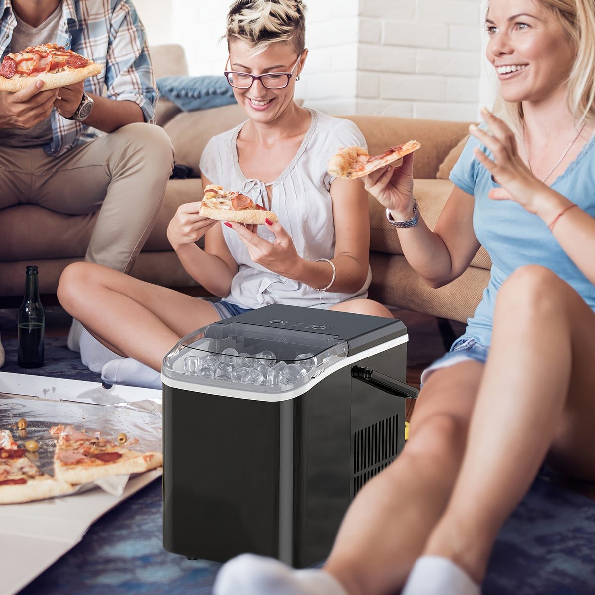 Compact Bullet Ice Maker, 9 Cubes in 6 Minutes and 26.5 lbs Daily Output, Self-Cleaning Ice Machine with Basket and Scoop for Home, Parties and RV Use