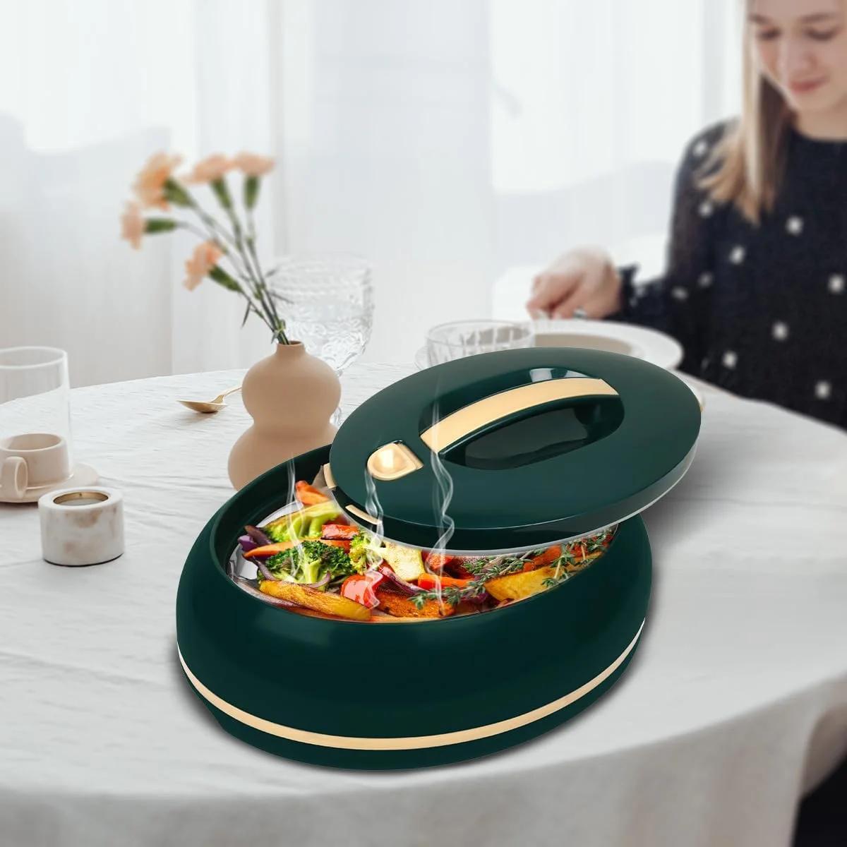 Insulated Serving Bowl with Locking Lid by Pinnacle, 3.15-Quart Oval Stainless Steel Interior Container for Potlucks, Buffet Serving and Family Meals
