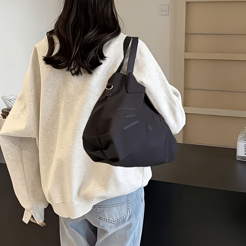 Bow Decorated Nylon Tote Bag with Hello Kitty Theme, Shoulder and Crossbody Carry for Daily Commutes, Gym Visits and Weekend Travel