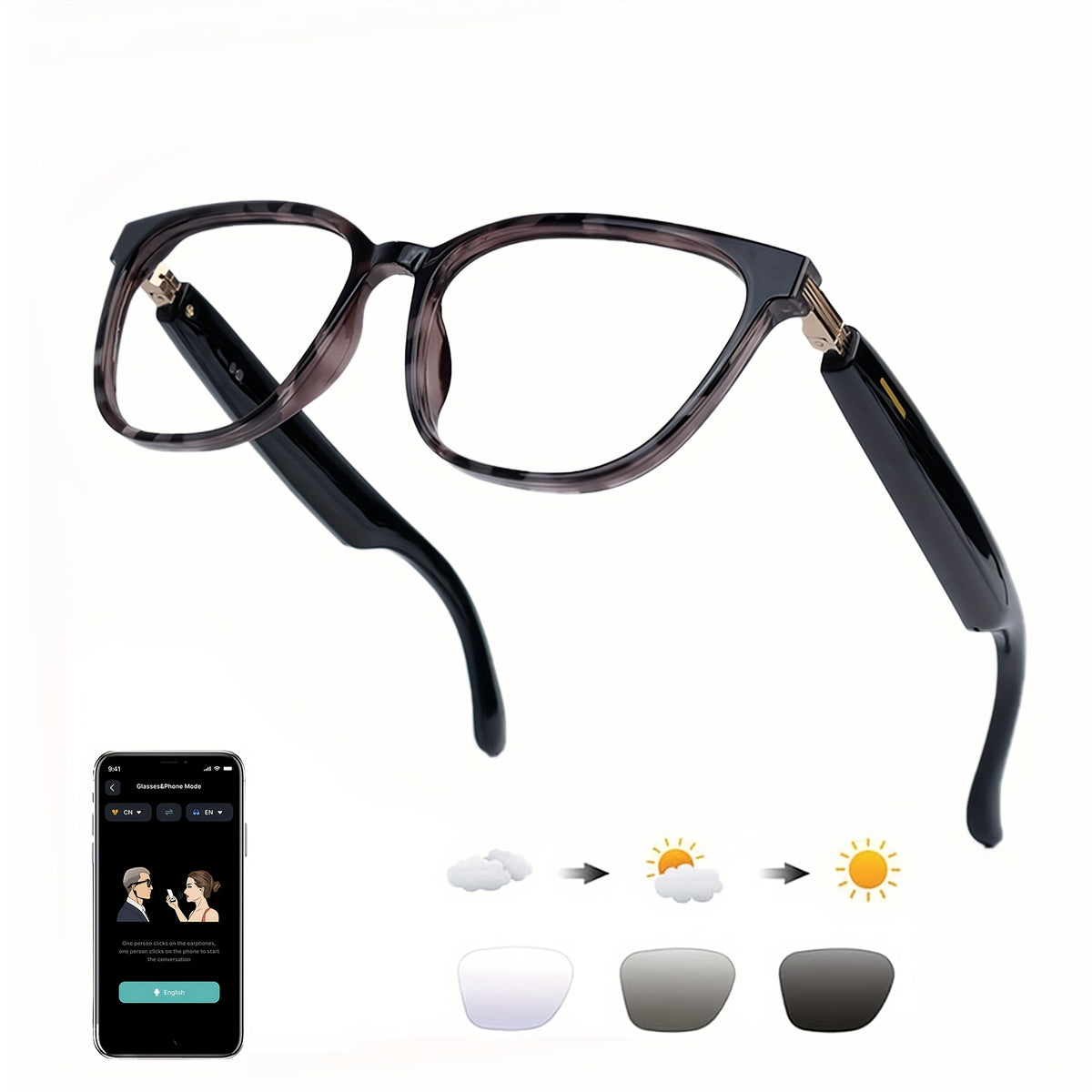 Conference Translation Glasses by OICIIDO with Listed 160-Language Recognition and Meeting Summaries, M02, KL and KO Model Options for Multilingual Discussions