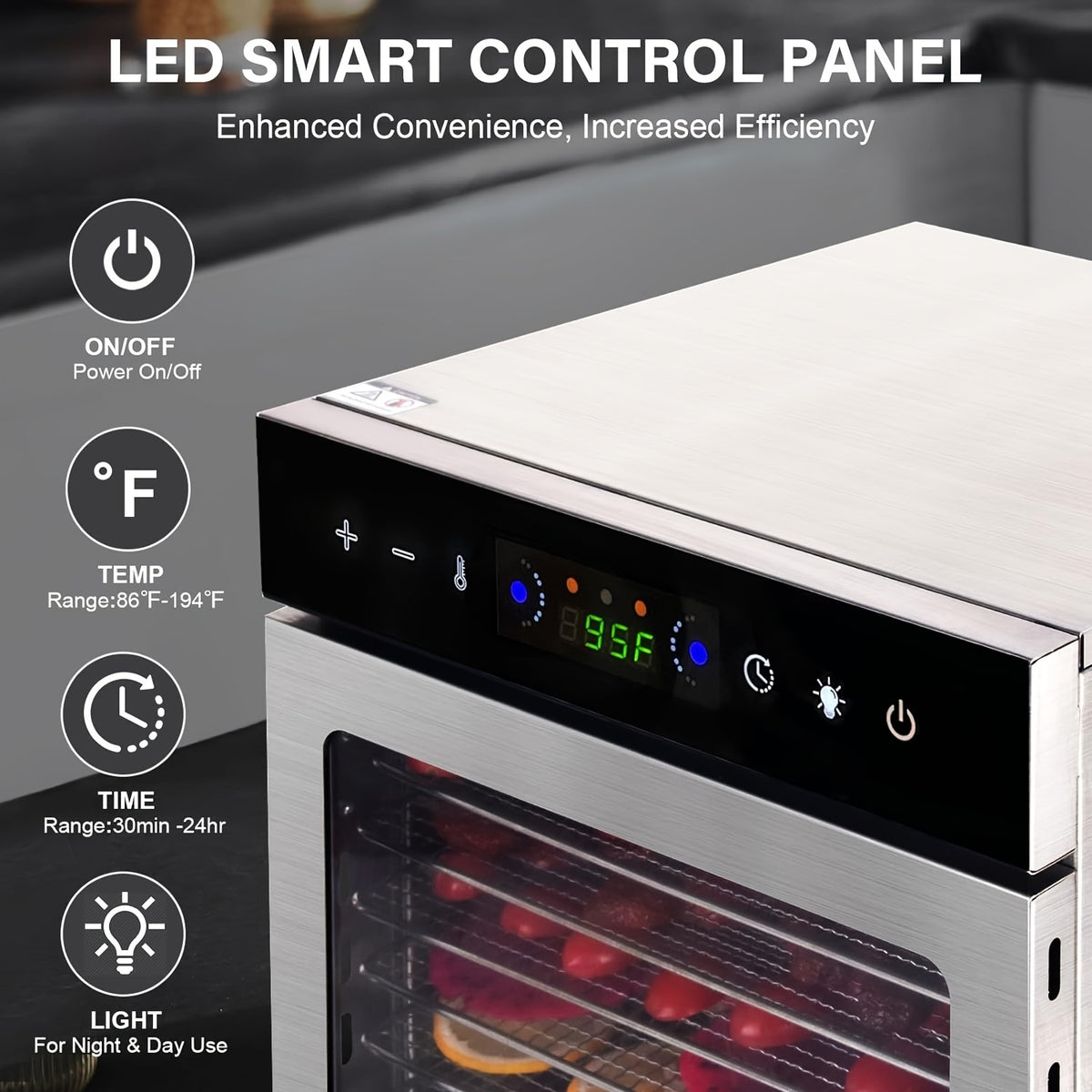 12-Tray Food Dehydrator, 800W Stainless Steel Food Dryer with 24-Hour Digital Timer and Adjustable Temperature for Fruit, Herbs, Vegetables and Jerky