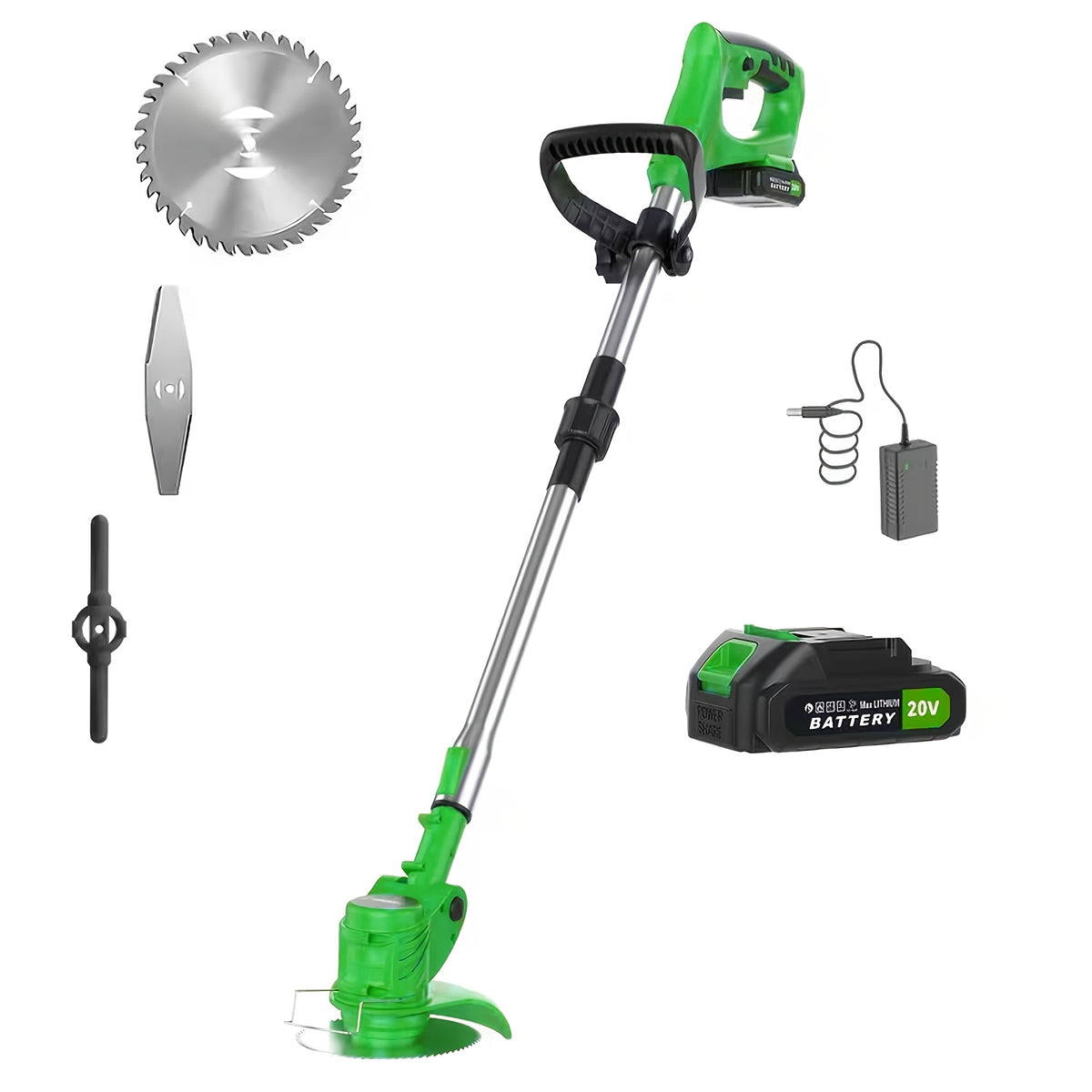 Rechargeable Garden Grass Trimmer with Cordless Electric Operation, Listed Three Blade Types and Selected Dual 2Ah Battery Packages for Home Lawn and Yard Care
