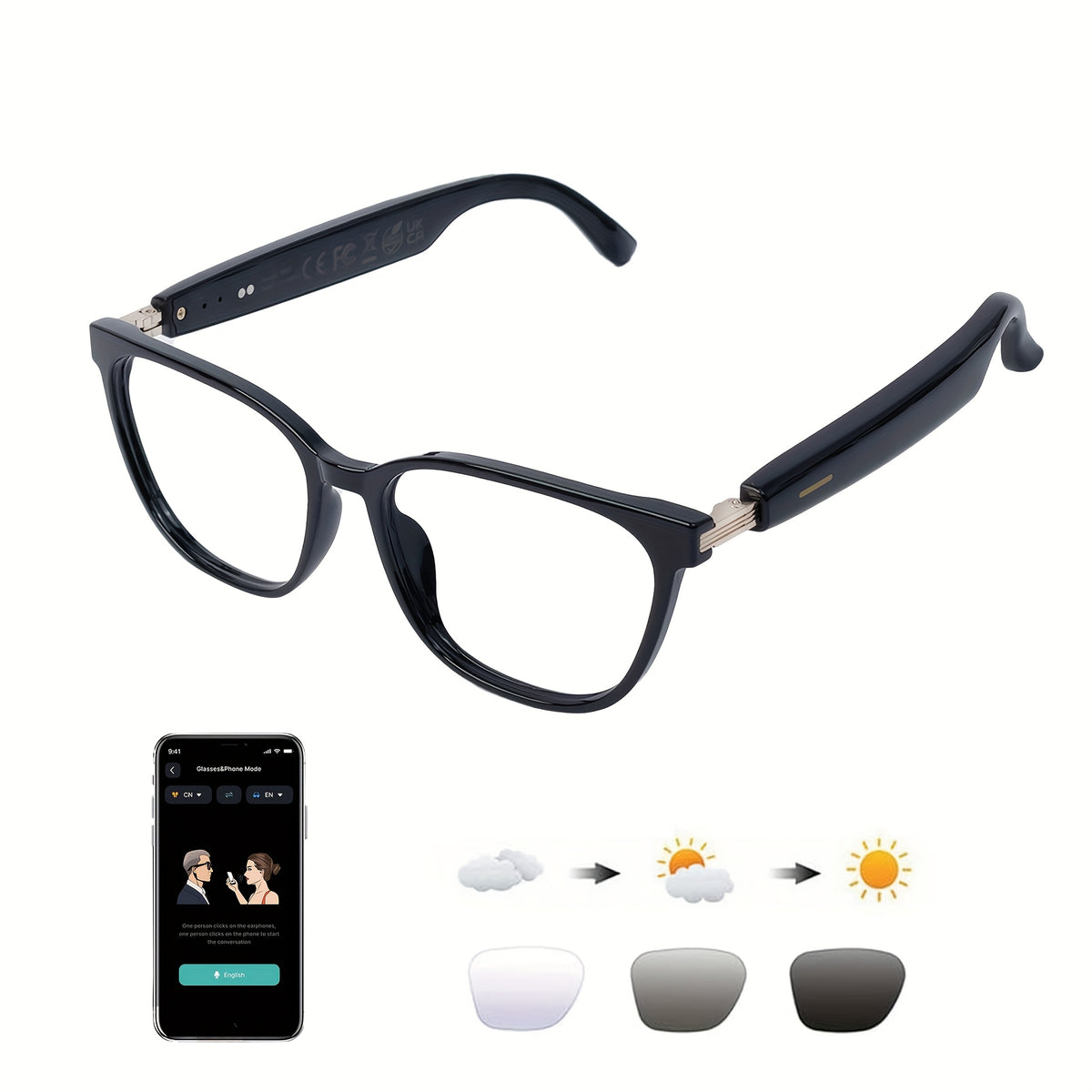 Conference Translation Glasses by OICIIDO with Listed 160-Language Recognition and Meeting Summaries, M02, KL and KO Model Options for Multilingual Discussions
