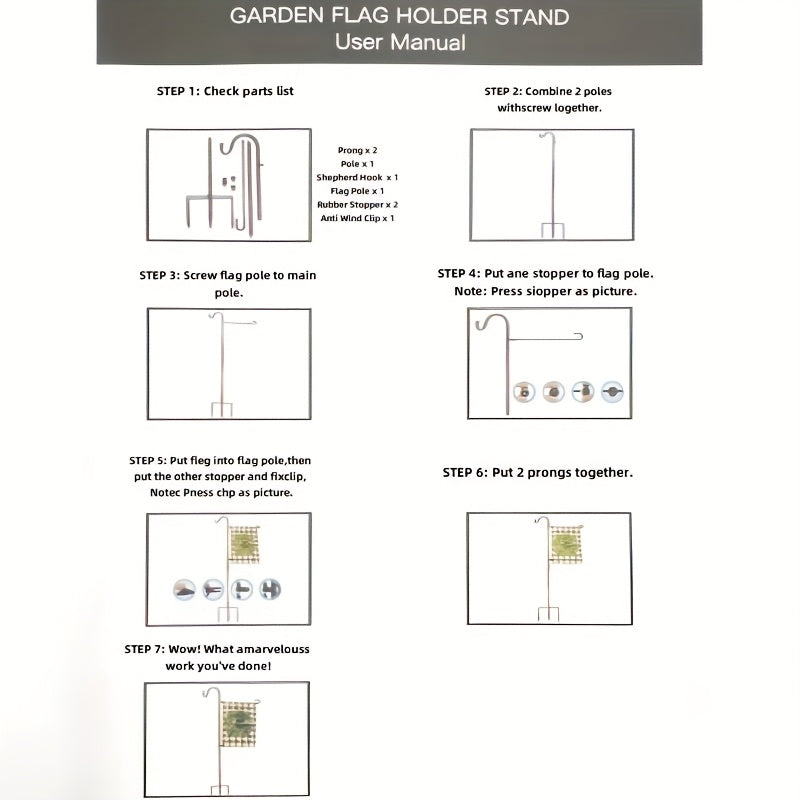 48-Inch Garden Flag Stand with Shepherd Hooks and Four-Claw Base, Holder for Small Flags up to 12 x 18 Inches, Yard Decor Support, Flags and Lanterns Not Included