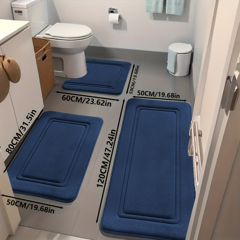 Three-Piece Bathroom Rug Set with Six Color Options, Soft-Feel Indoor Bath Mats for Compatible Vanity, Bathtub and Shower-Side Floor Spaces and Home Decor