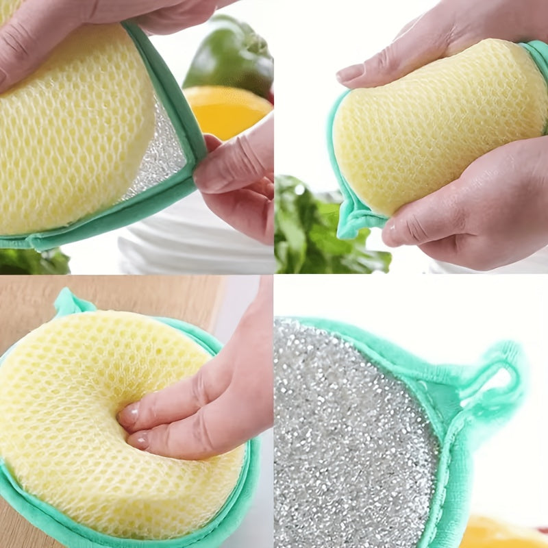 Round Double-Sided Dishwashing Sponges in 6 or 12-Piece Random Color Packs, Polyester Fiber Kitchen Cleaning Pads for Compatible Pots, Dishes and Everyday Washing