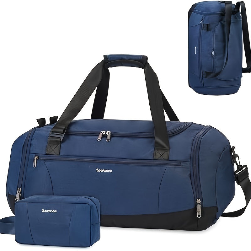 Travel Duffel Bag with Shoe Compartment and Wet Pocket, Adjustable Shoulder Strap and Bottle Holders for Men and Women, Gym and Weekend Trip Carry