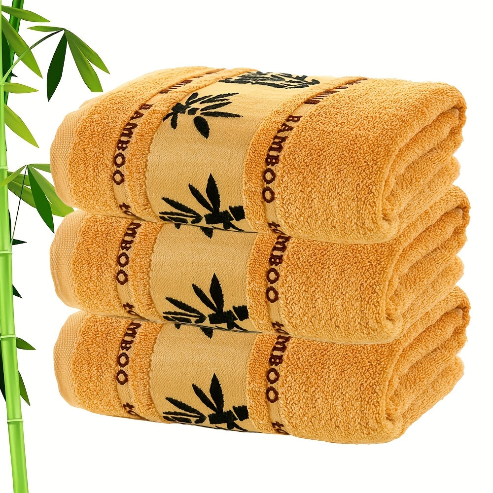 Bamboo Fiber Towel Set with Bamboo Pattern, Three Rectangular Bathroom Towels in Listed 12.60 x 28.35 Inch Size with Green, White, Yellow or Mixed Color Options