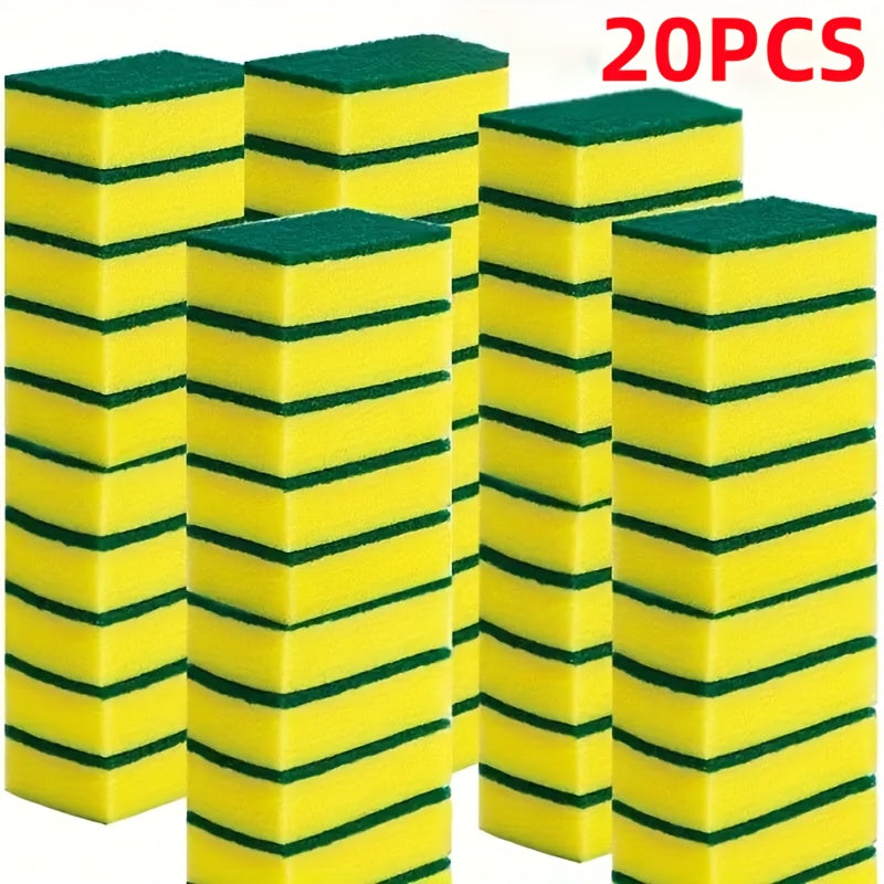 Kitchen Cleaning Sponges, 10 or 20-Piece Double-Sided Scouring Pad Packs with Absorbent Sponge Wipe Reference for Compatible Dishes and Household Surfaces