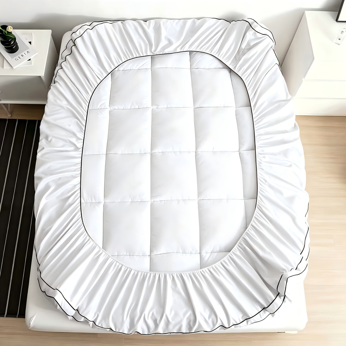 Pillow Top Mattress Pad with Deep Pocket Cover and Listed 7D Spiral Fiber Filling, Twin to California King Bedding with Multiple Color and Bamboo-Labeled Options