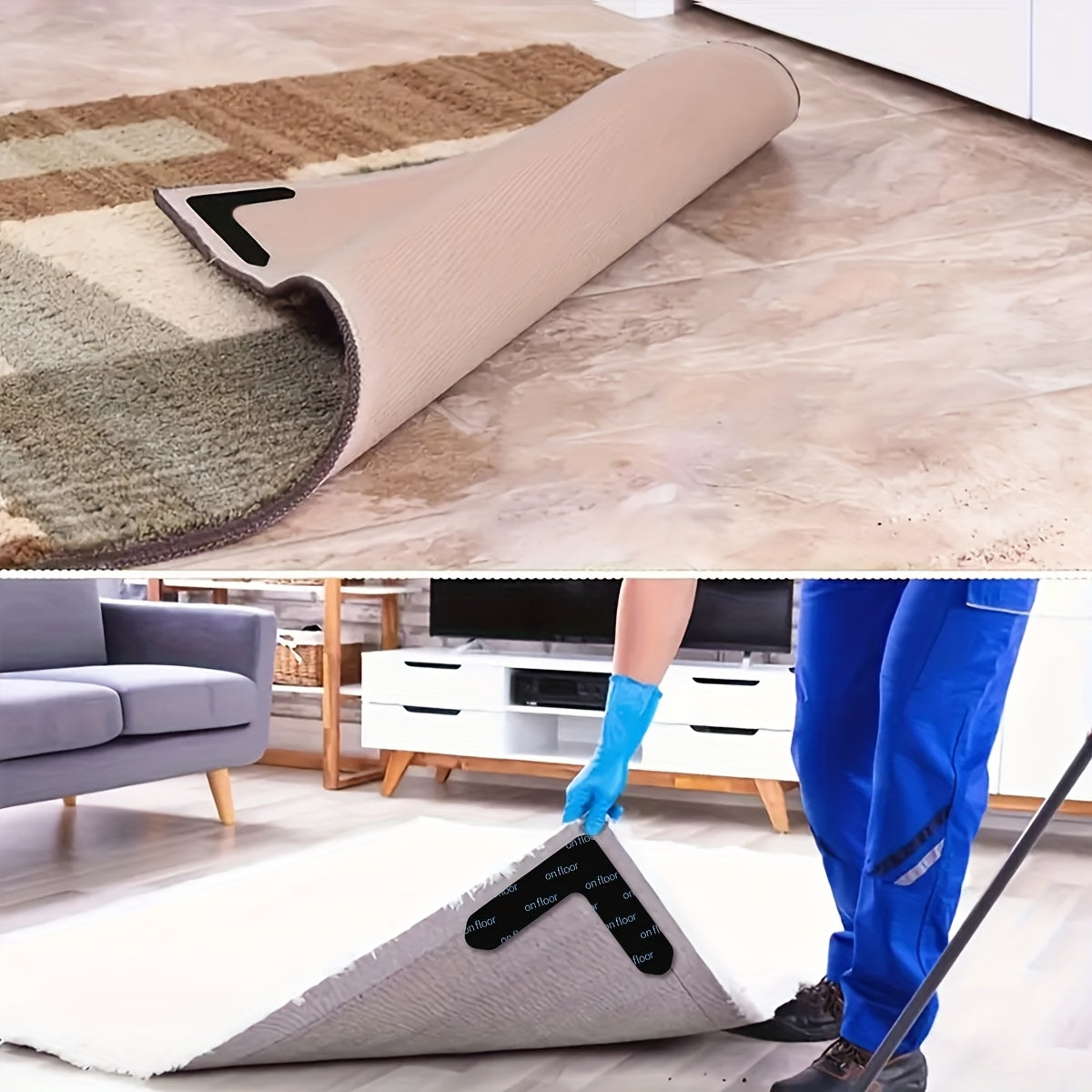 Rug Corner Grippers with Reusable Washable Design, Area Rug Tape in 4, 8, 20 or 30-Piece Packs to Help Hold Compatible Rugs in Place and Flatten Curled Corners