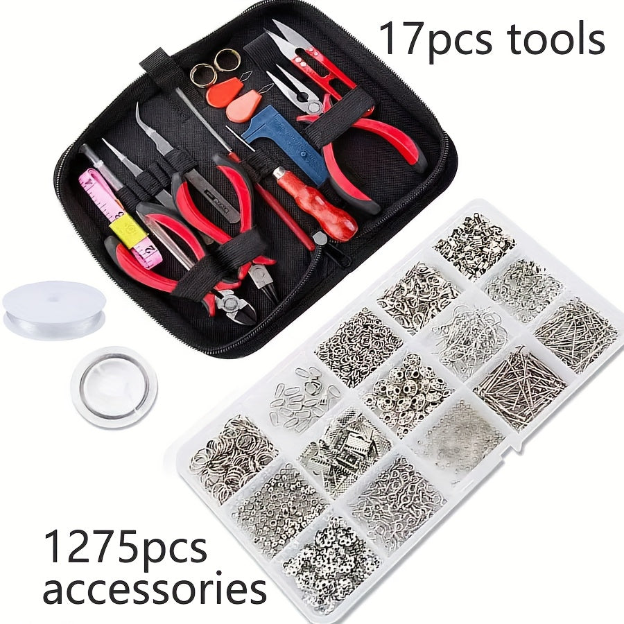 Jewelry Making and Repair Tool Set with Listed Portable Handbag Design, Tool-Only or Metal Accessory Option for DIY Necklace, Bracelet and Earring Projects