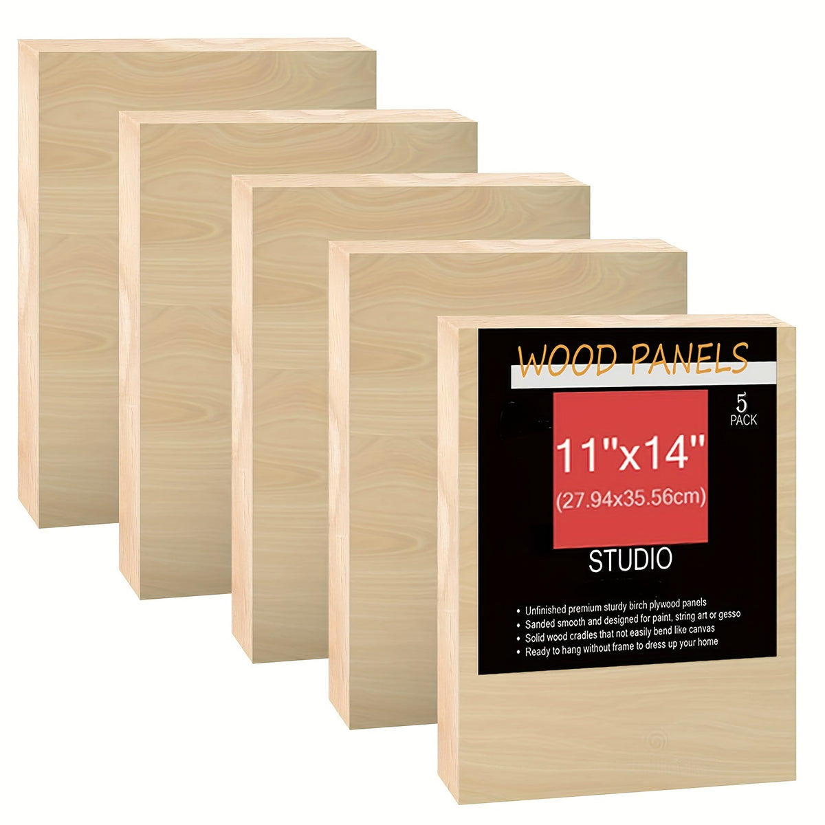 Cradled Wood Painting Panels Cupohus, Unfinished Wooden Art Boards in Five Size Options for Paint Pouring, DIY Crafts and Personalized Artwork Projects