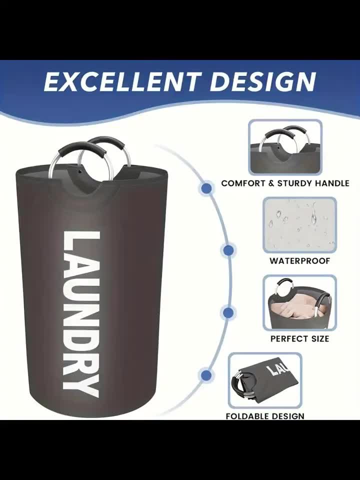 Foldable Laundry Basket with Padded Carry Handles, Stand-Alone Clothes Hamper in Six Colors for Bedroom and Laundry Room Organization
