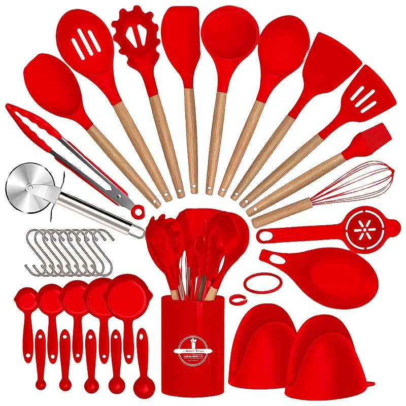 Silicone Cooking Utensil Set, 37 or 44-Piece Kitchen Tool Options in Five Colors for Beginner Cooks, Everyday Meal Preparation and Housewarming Gifts