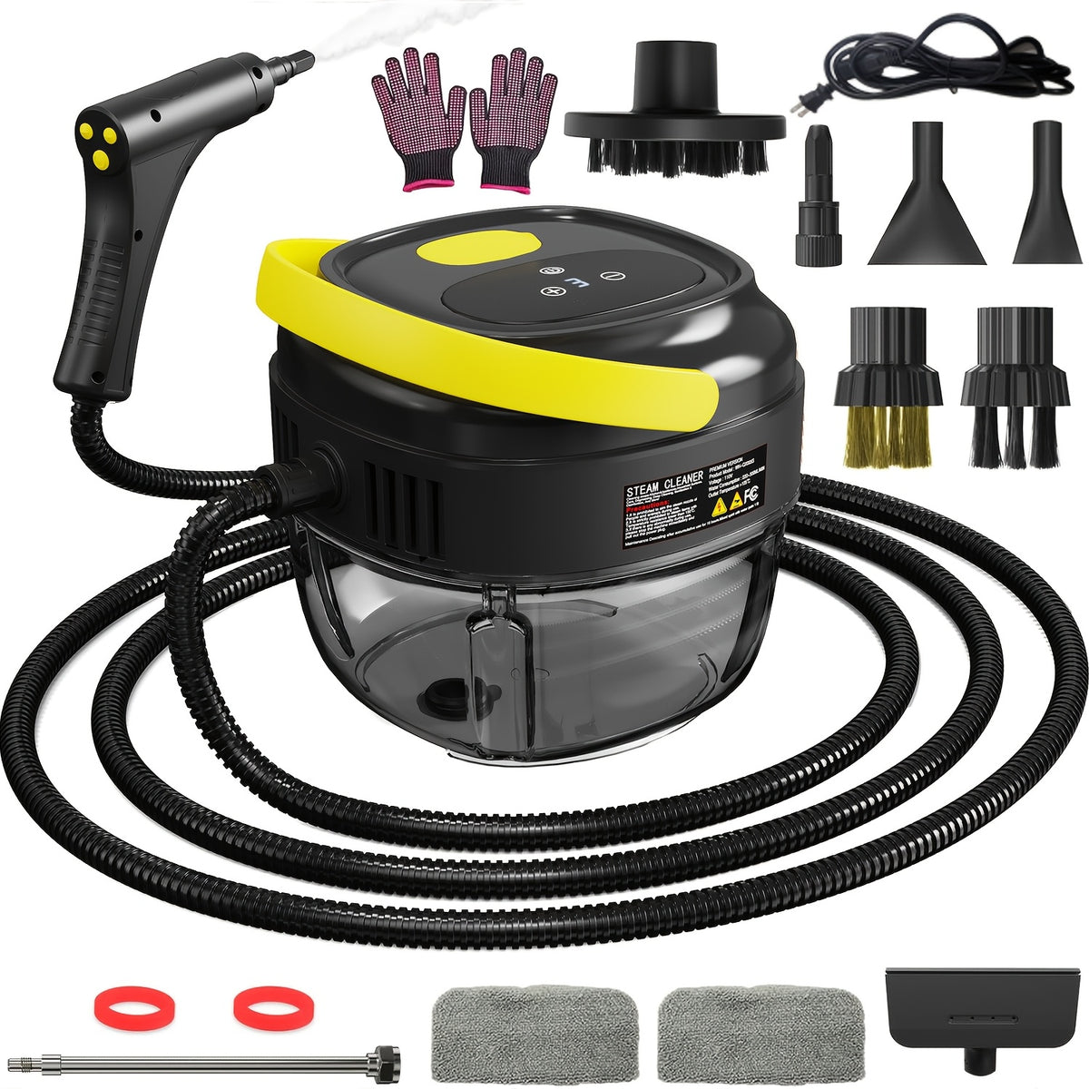 Handle-Controlled Steam Cleaning Machine with Listed 2500W Power and 57.48oz Water Tank, Black, Red or White Portable Steamer for Compatible Home and Car Surfaces