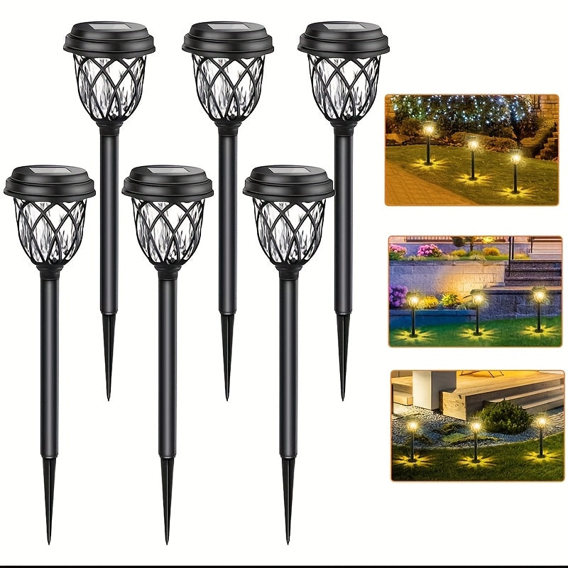 Solar LED Garden Stake Lights with Cross Grid Styling and Listed IP44 Rating, White Light 10-Pack or Warm Light 6-Pack for Yard, Patio and Landscape Accents