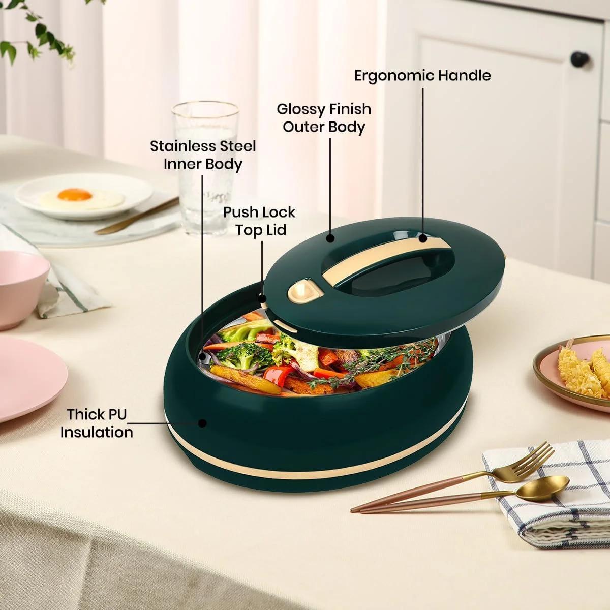 Insulated Serving Bowl with Locking Lid by Pinnacle, 3.15-Quart Oval Stainless Steel Interior Container for Potlucks, Buffet Serving and Family Meals