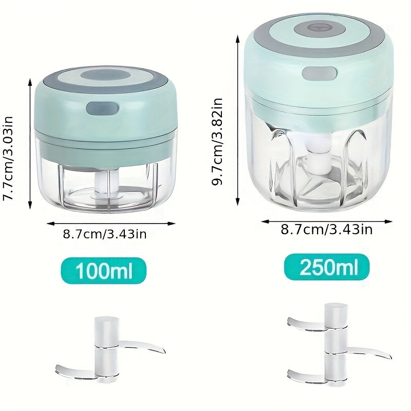 Cordless Mini Garlic Chopper, USB Electric Food Prep Tool with 500ml, 8.45oz Three-Blade and Set Options in White, Green or Pink for Small Kitchen Tasks