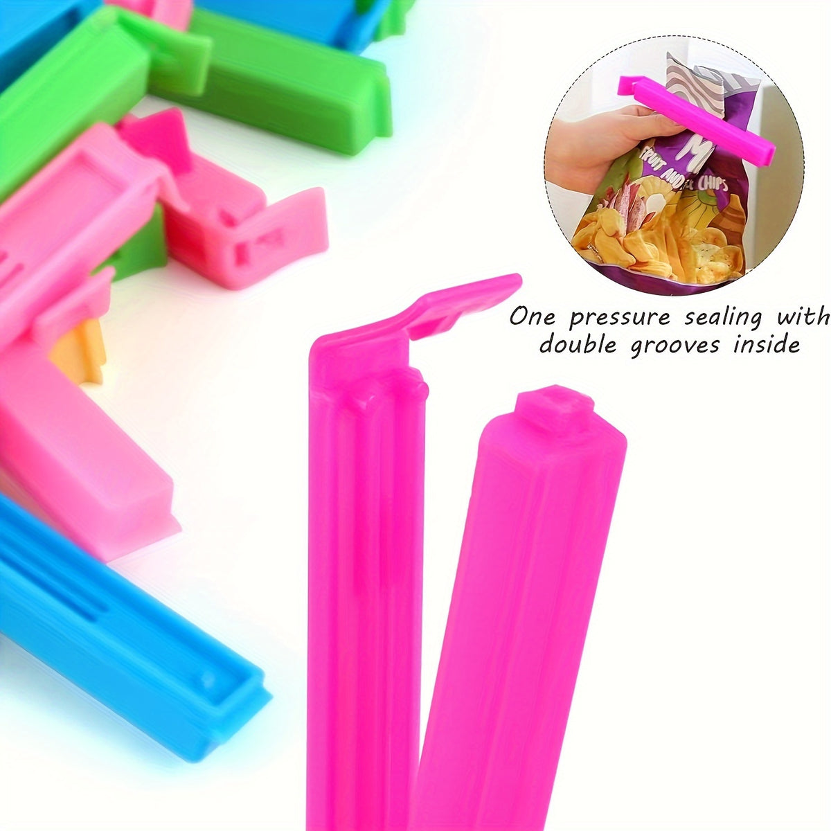 Reusable Plastic Food Bag Clips in Random Colors, 10, 20 or 30 Piece Packs for Compatible Snack Packages, Pantry Storage and Everyday Kitchen Organization