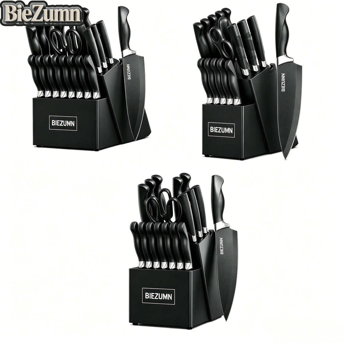 Nonstick Kitchen Knife Set with Stainless Steel Blades, Listed 15-Piece Collection with Wooden Block, Scissors and Lightweight Handles for Home Meal Prep